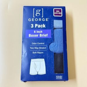 George Men's 3 Pack 6" Boxer Briefs 2XL 44–46 Blue Black Soft Rayon Stretch